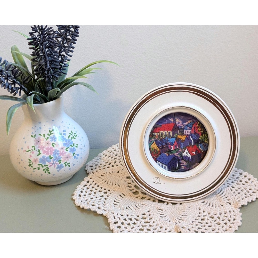 Vintage Italian Ceramic Photo Frame, Made in Italy, Round Picture Frame